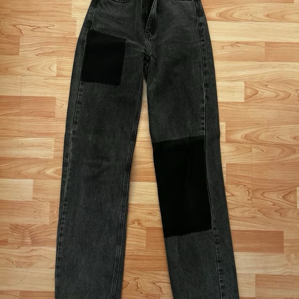Black Patchwork Straight Leg Jeans